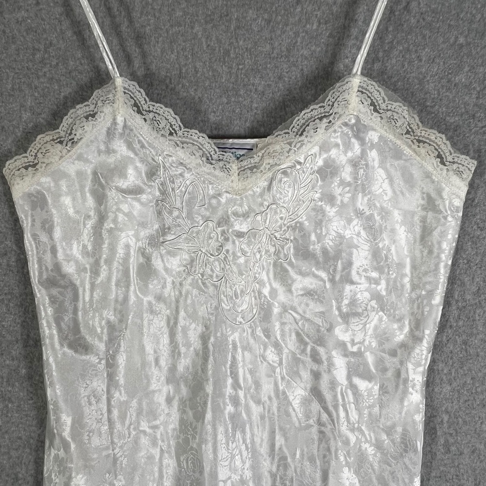 Vtg Chemise Nightgown Women L Bridal Inhibitions White‎ Floral Satin Lace Sexy